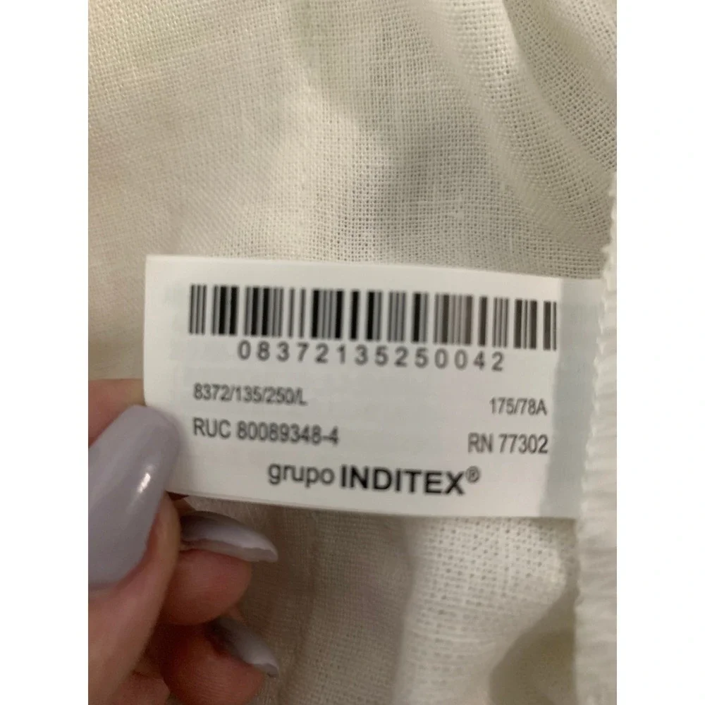 Zara White Linen Blend High Waisted Wide Leg Tie Belt Trousers Pants Large